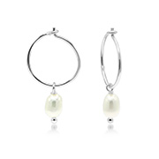 E-15969 - 925 Sterling silver hoop with fresh water pearl.