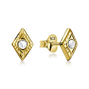 E-5859 - Gold plated sterling silver stud with crystal.
