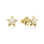 E-5911 - Gold plated sterling silver stud with synthetic pearl.